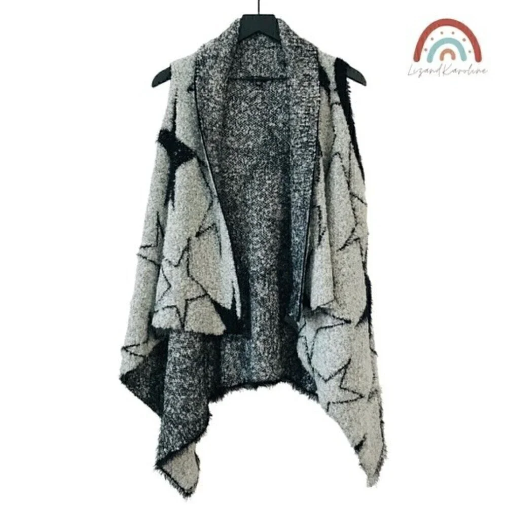 Milano Wool Stars Fuzzy Super Soft Sherpa Plush Cozy Winter Open Sweater Vest